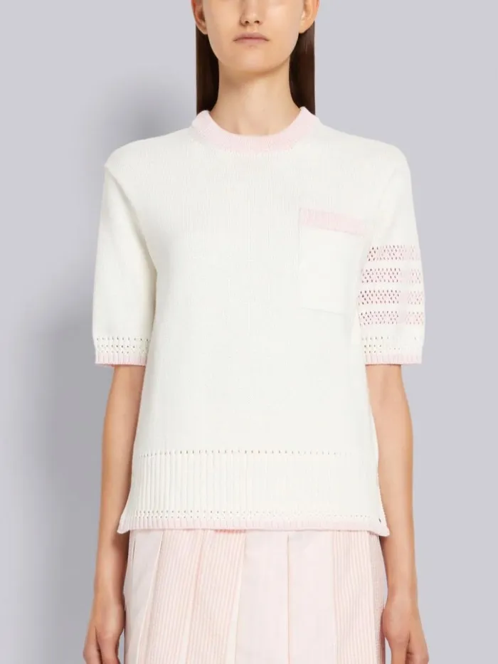 Multicolor Jersey Stitch Cotton Contrast Pointelle Tipping 4bar Short Sleeve Pullover Seasonal Multi Women Thom Browne Knitwear Multicolor Jersey Stitch Cotton Contrast Pointelle Tipping 4bar Short Sleeve Pullover Seasonal Multi Women Thom Browne Knitwear