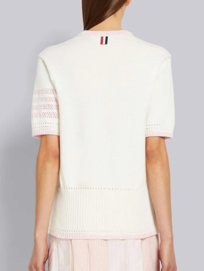 Multicolor Jersey Stitch Cotton Contrast Pointelle Tipping 4bar Short Sleeve Pullover Seasonal Multi Women Thom Browne Knitwear