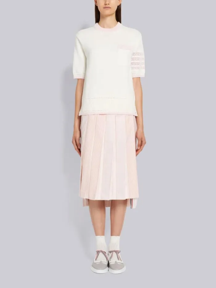Multicolor Jersey Stitch Cotton Contrast Pointelle Tipping 4bar Short Sleeve Pullover Seasonal Multi Women Thom Browne Knitwear