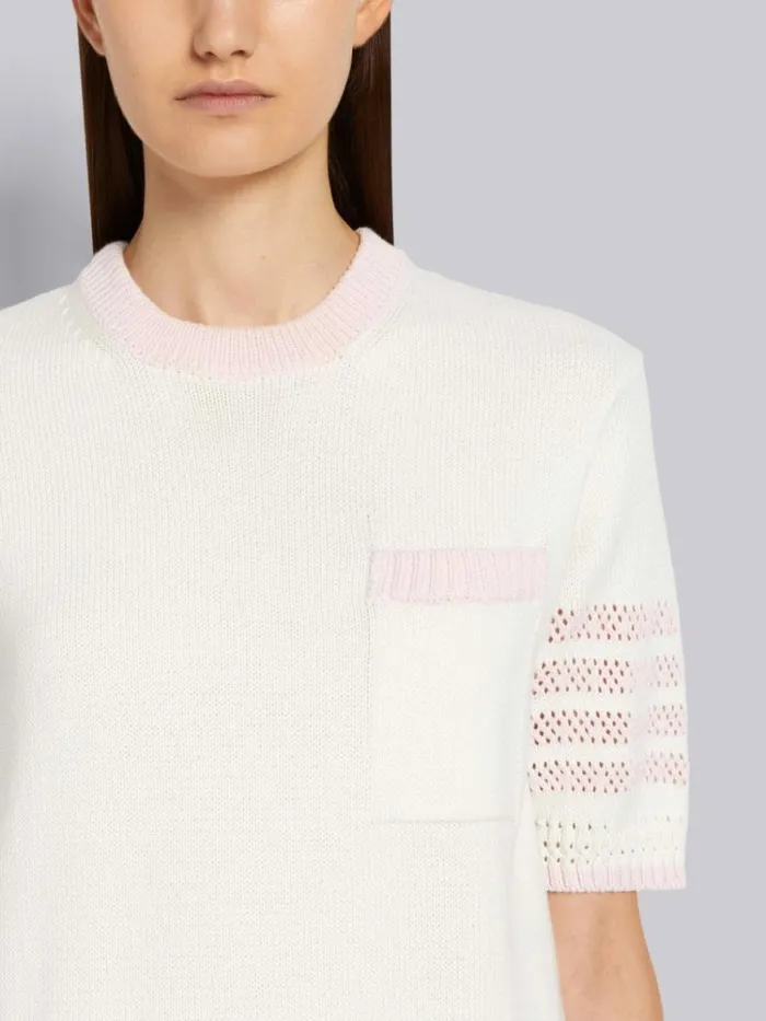 Multicolor Jersey Stitch Cotton Contrast Pointelle Tipping 4bar Short Sleeve Pullover Seasonal Multi Women Thom Browne Knitwear