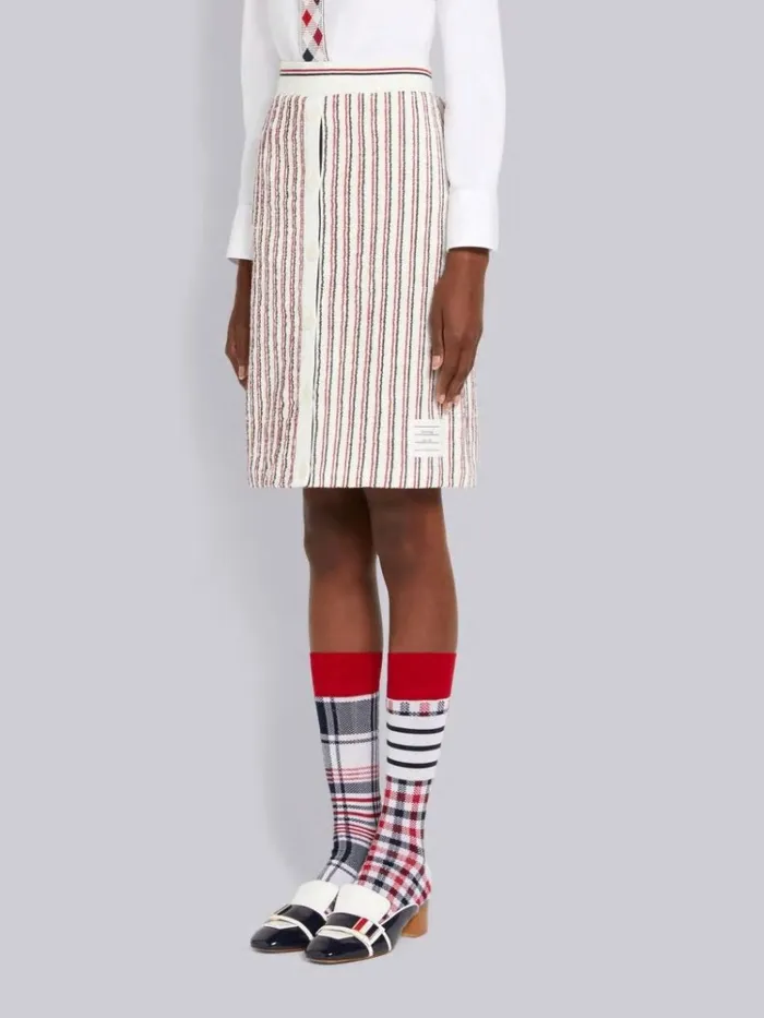 Multicolor Textured Stripe Cotton Tweed Button Placket Knee Length Skirt Rwbwht Women Thom Browne Skirts