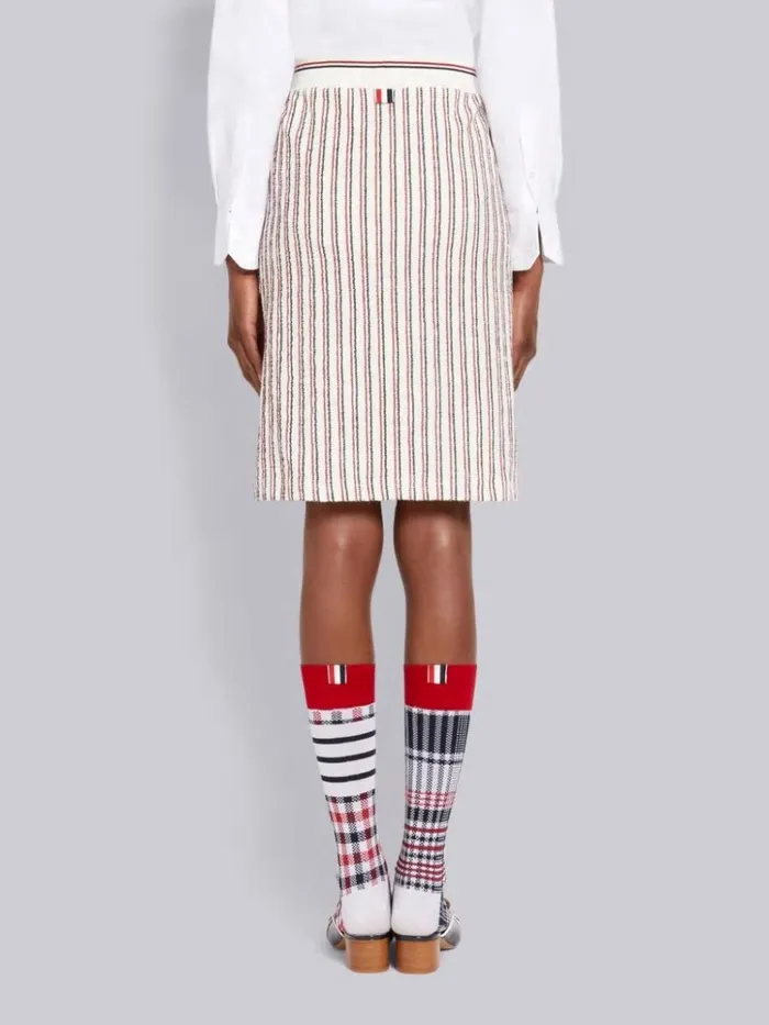 Multicolor Textured Stripe Cotton Tweed Button Placket Knee Length Skirt Rwbwht Women Thom Browne Skirts