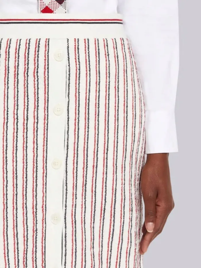 Multicolor Textured Stripe Cotton Tweed Button Placket Knee Length Skirt Rwbwht Women Thom Browne Skirts