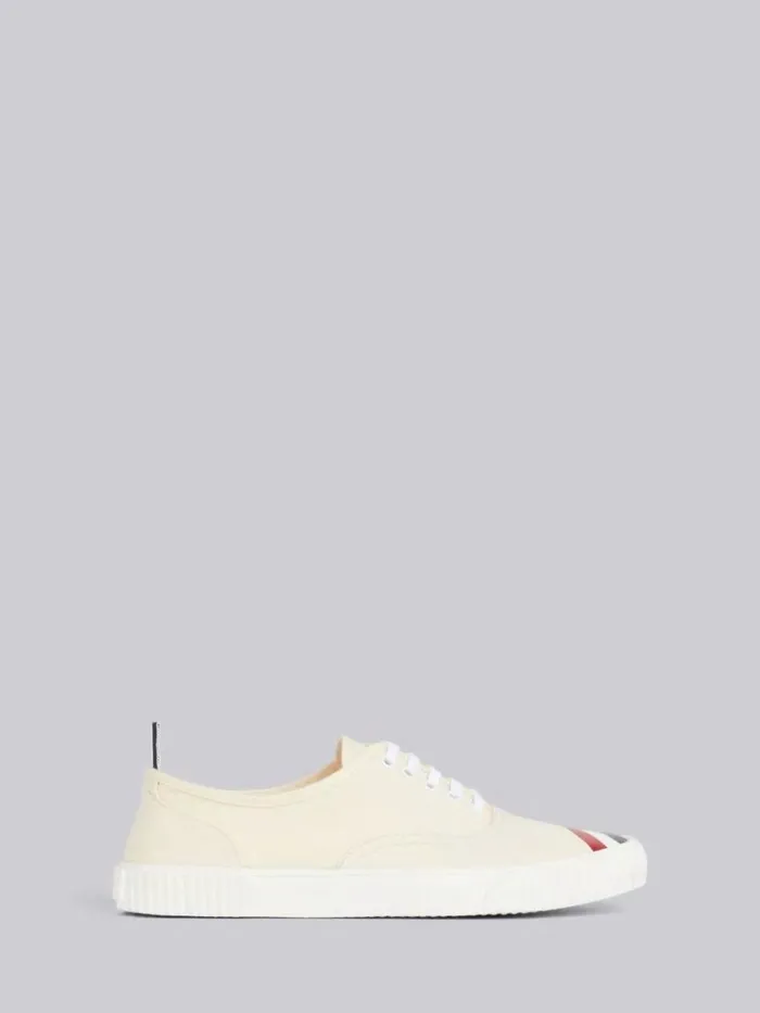 Natural Cotton Canvas Diagonal Stripe Heritage Sneaker Off White Men Thom Browne Sneakers