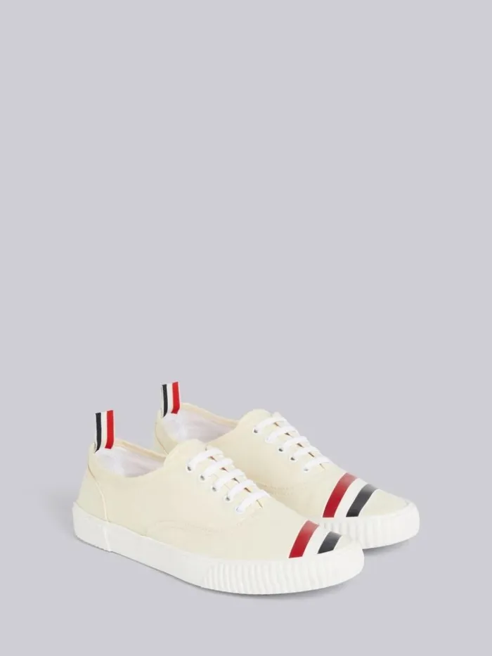 Natural Cotton Canvas Diagonal Stripe Heritage Sneaker Off White Men Thom Browne Sneakers Natural Cotton Canvas Diagonal Stripe Heritage Sneaker Off White Men Thom Browne Sneakers
