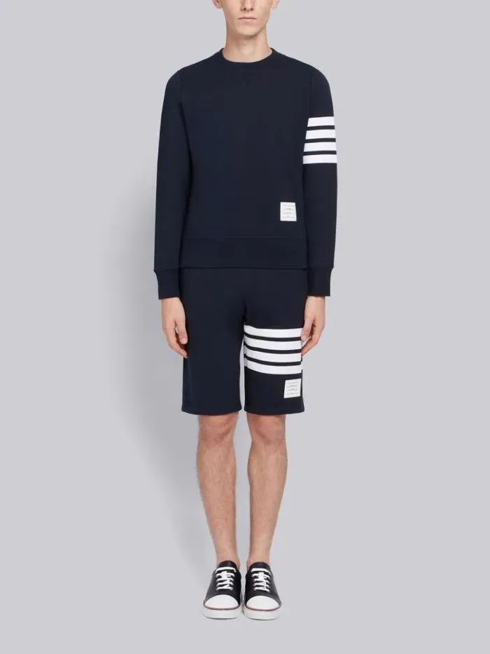 Navy Cotton Loopback Knit Engineered 4bar Sweat Shorts Blue Men Thom Browne Sweats Navy Cotton Loopback Knit Engineered 4bar Sweat Shorts Blue Men Thom Browne Sweats