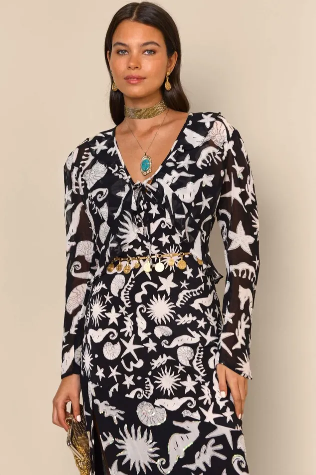 Neelu Sequin Ocean Black Women RIXO Tops Neelu Sequin Ocean Black Women RIXO Tops