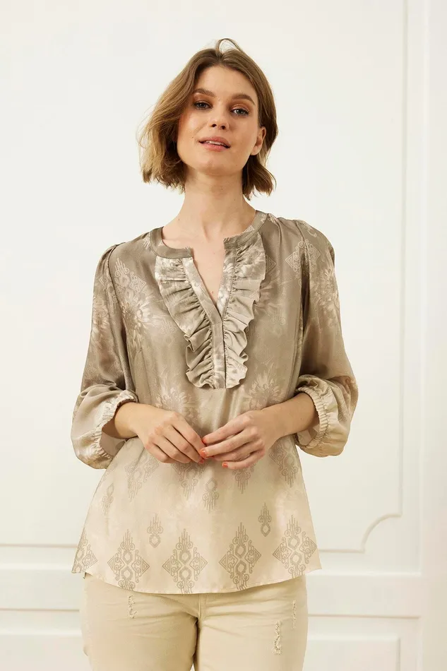 NELLY BLOUSE 16065 804 Mocca 804 Women IN FRONT BLOUSES SHIRTS