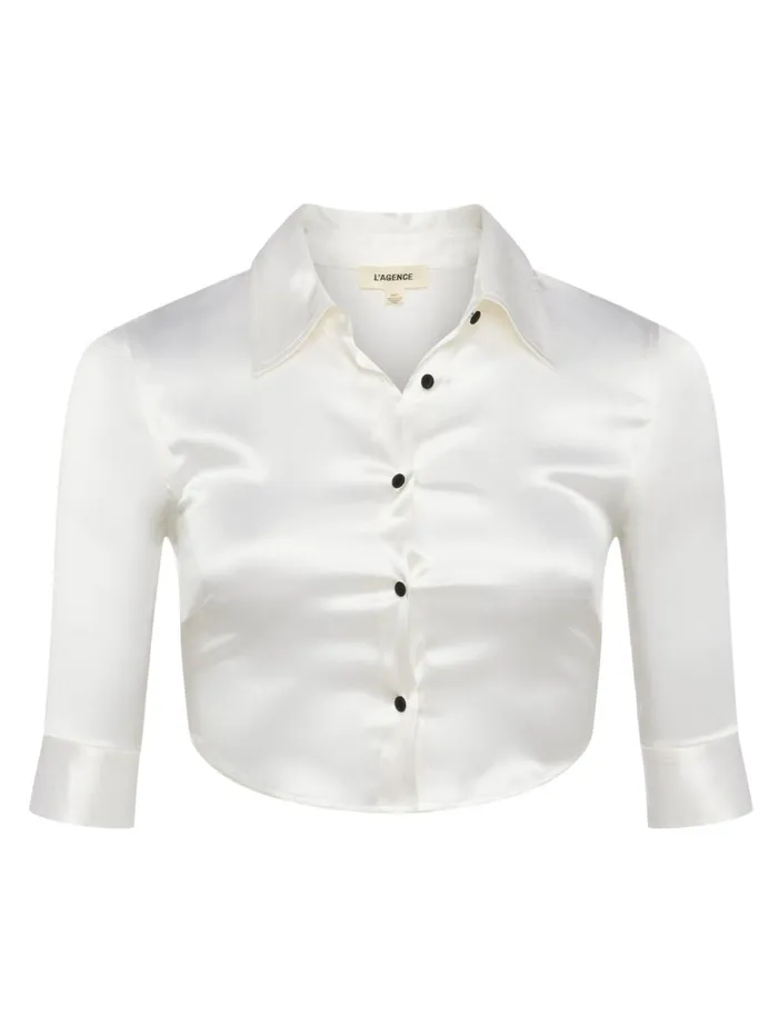 Niccola StretchSilk Blouse Whiteblack Women L039Agence Blouses and Tops Niccola StretchSilk Blouse Whiteblack Women L039Agence Blouses and Tops