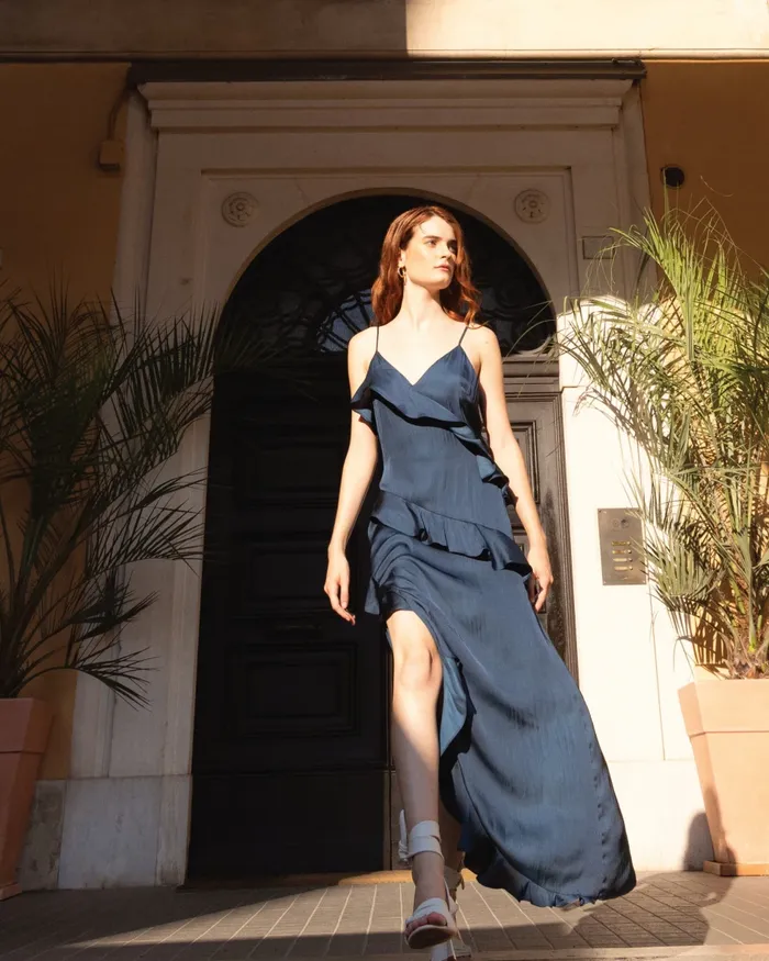 Ocean Eyes Tiered Maxi Dress 8211 Navy Women Dresses Belle and Bloom