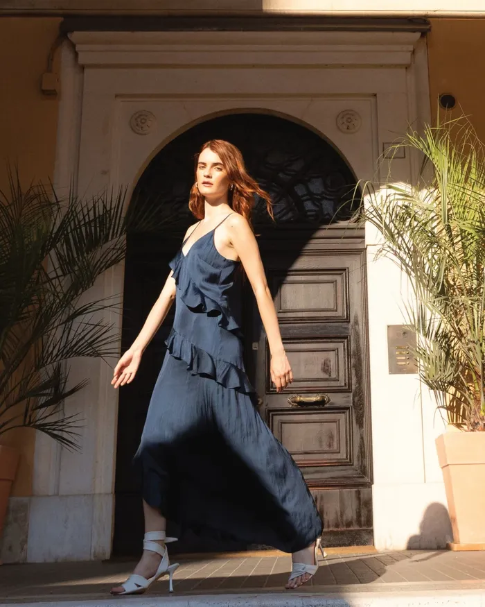 Ocean Eyes Tiered Maxi Dress 8211 Navy Women Dresses Belle and Bloom