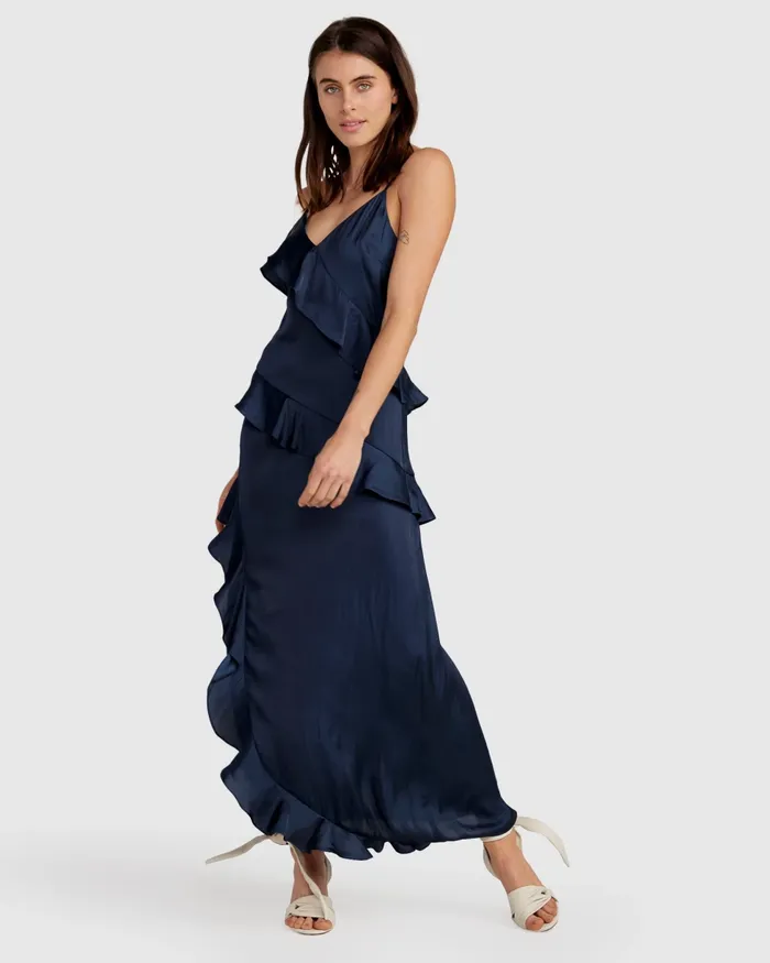 Ocean Eyes Tiered Maxi Dress 8211 Navy Women Dresses Belle and Bloom
