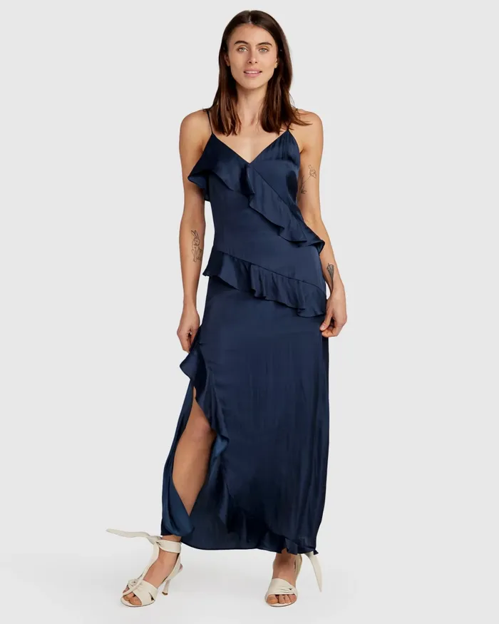 Ocean Eyes Tiered Maxi Dress 8211 Navy Women Dresses Belle and Bloom
