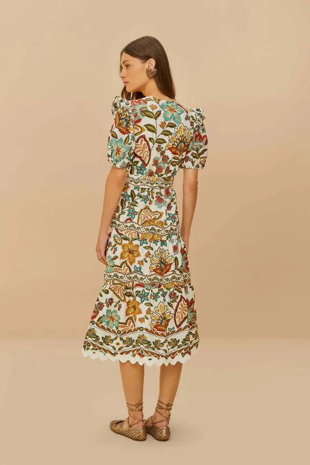 OffWhite Botanicals Belted Midi Dress Women FARM Rio Midi Dresses OffWhite Botanicals Belted Midi Dress Women FARM Rio Midi Dresses