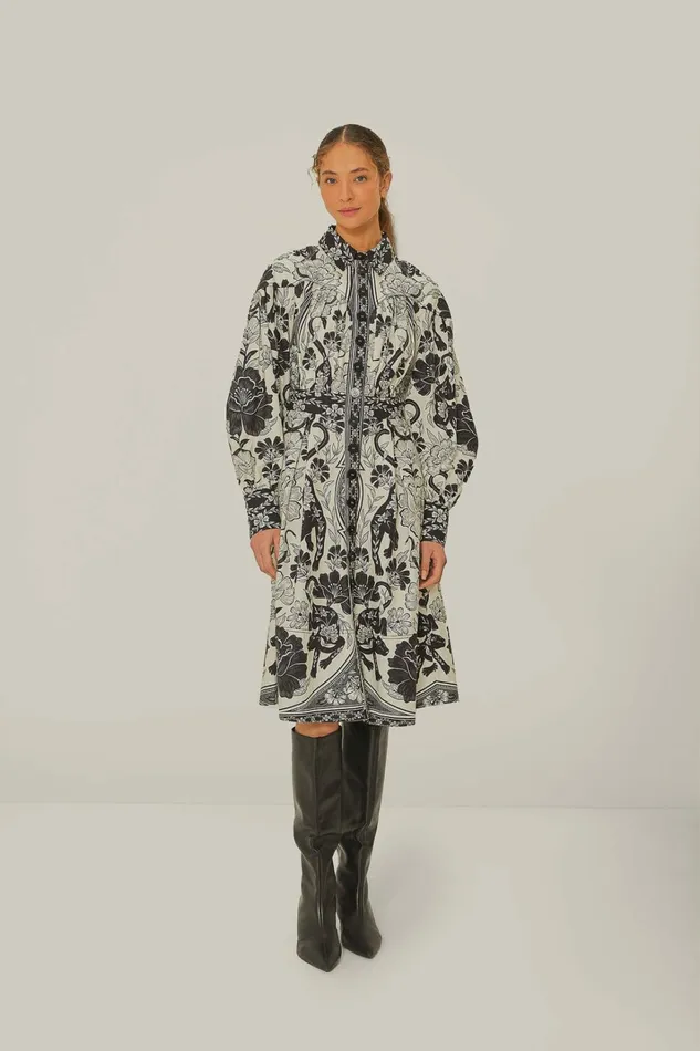OffWhite Flower Leopards Collared Midi Dress Women FARM Rio Midi Dresses