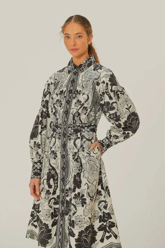 OffWhite Flower Leopards Collared Midi Dress Women FARM Rio Midi Dresses OffWhite Flower Leopards Collared Midi Dress Women FARM Rio Midi Dresses