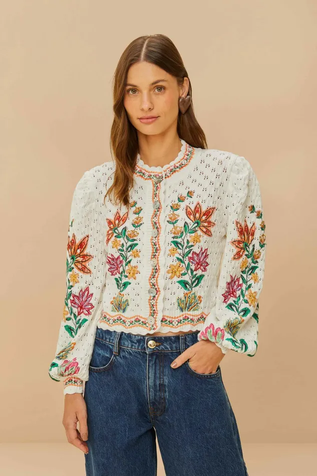 OffWhite Garden Delight Knit Cardigan Women FARM Rio Cardigans
