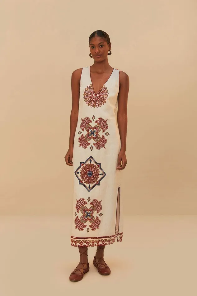 OffWhite Marys Tiles Richelieu Euroflax Premium Linen Midi Dress Women FARM Rio Midi Dresses