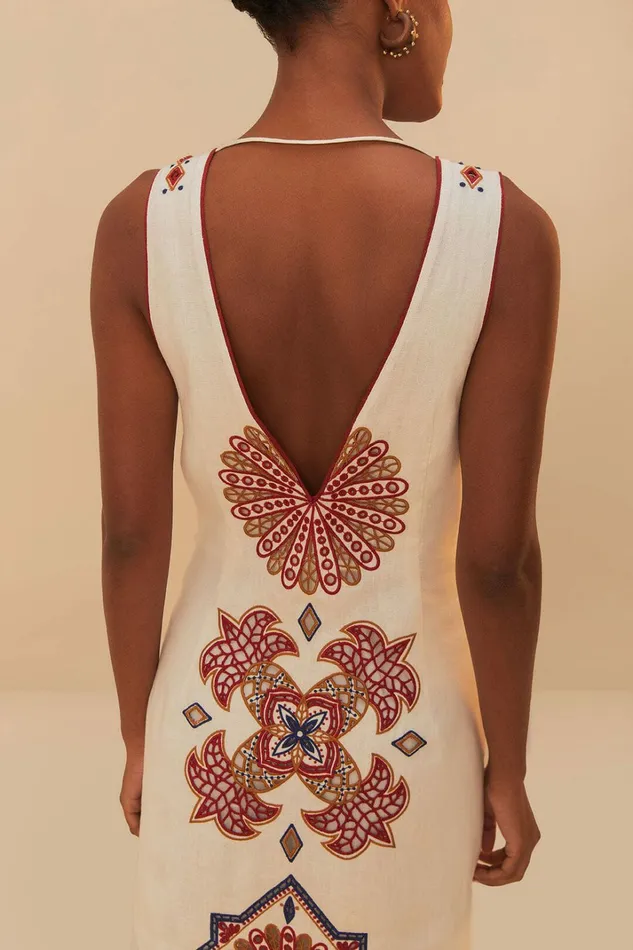 OffWhite Marys Tiles Richelieu Euroflax Premium Linen Midi Dress Women FARM Rio Midi Dresses OffWhite Marys Tiles Richelieu Euroflax Premium Linen Midi Dress Women FARM Rio Midi Dresses