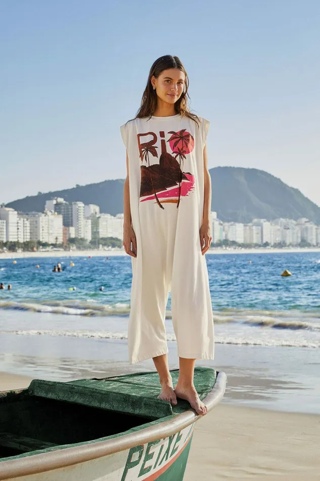 OffWhite Rio Sleeveless Organic Cotton Jumpsuit Women FARM Rio Jumpsuits