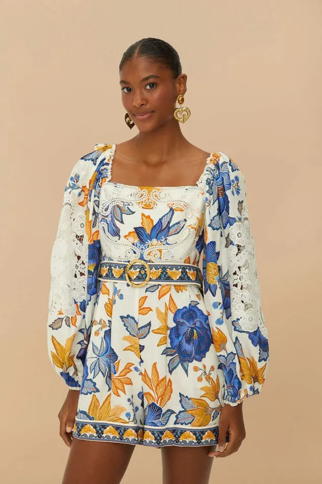 OffWhite Summer Flowers Lenzing Ecovero Euroflax Romper Women FARM Rio Rompers OffWhite Summer Flowers Lenzing Ecovero Euroflax Romper Women FARM Rio Rompers