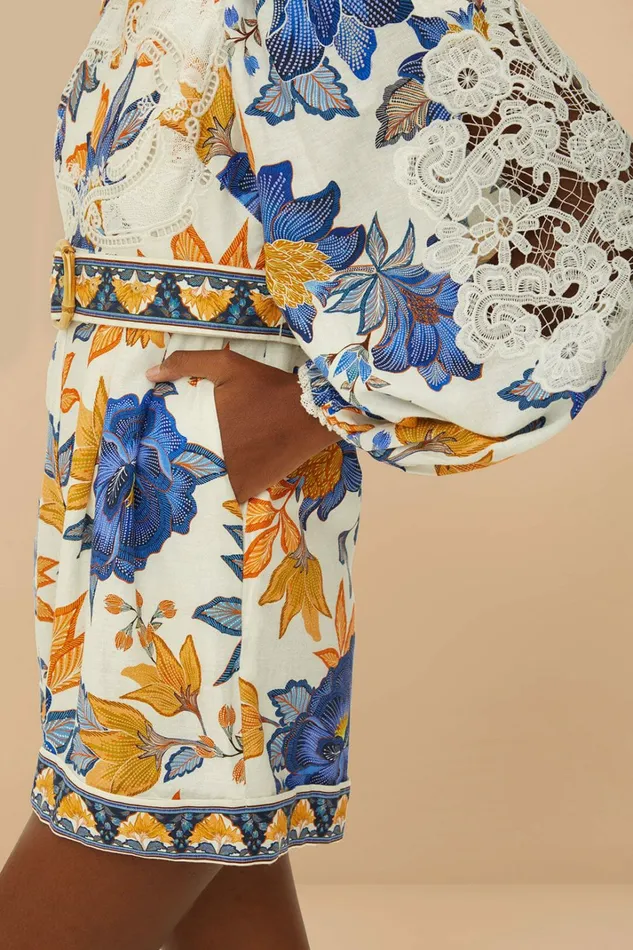 OffWhite Summer Flowers Lenzing Ecovero Euroflax Romper Women FARM Rio Rompers