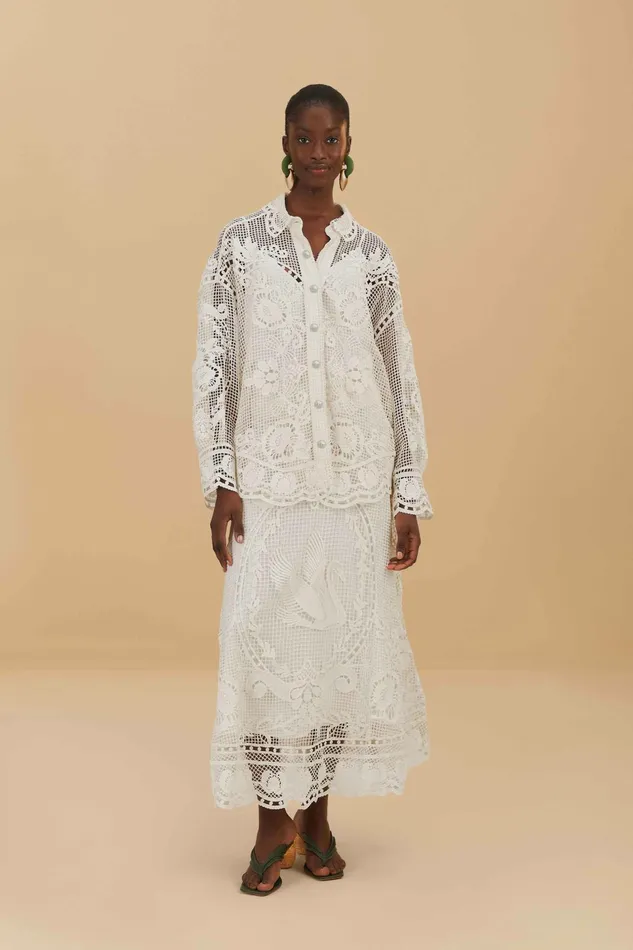OffWhite Swan Lake Guipure Midi Skirt Women FARM Rio Skirts OffWhite Swan Lake Guipure Midi Skirt Women FARM Rio Skirts