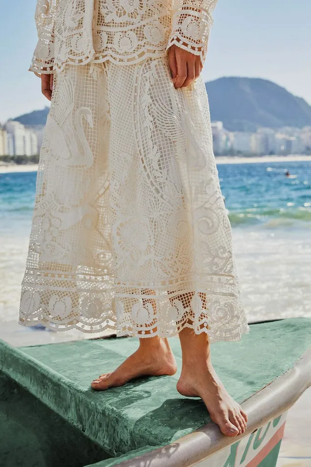 OffWhite Swan Lake Guipure Midi Skirt Women FARM Rio Skirts OffWhite Swan Lake Guipure Midi Skirt Women FARM Rio Skirts