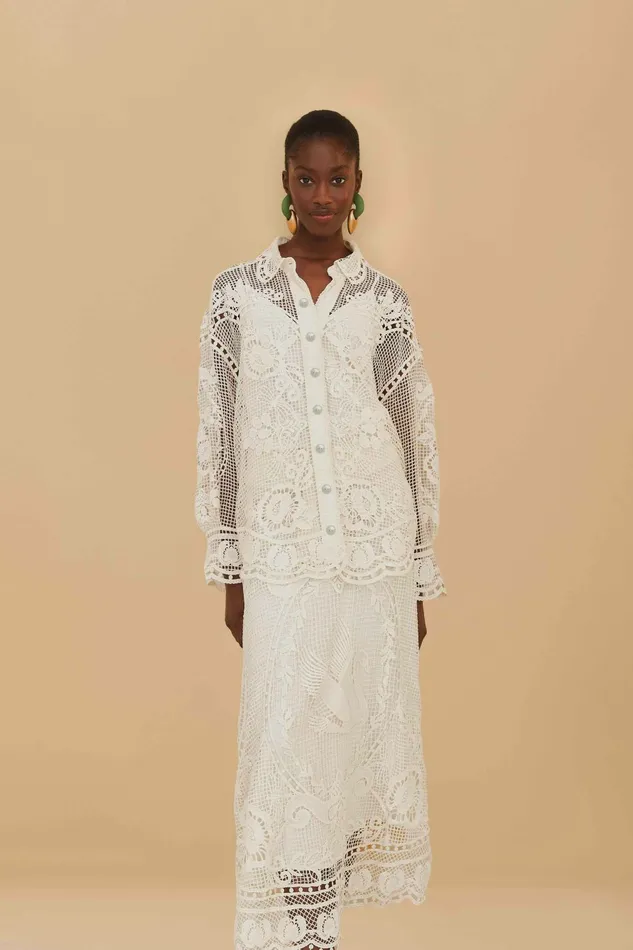 OffWhite Swan Lake Guipure Midi Skirt Women FARM Rio Skirts OffWhite Swan Lake Guipure Midi Skirt Women FARM Rio Skirts