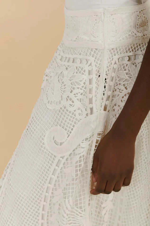 OffWhite Swan Lake Guipure Midi Skirt Women FARM Rio Skirts OffWhite Swan Lake Guipure Midi Skirt Women FARM Rio Skirts