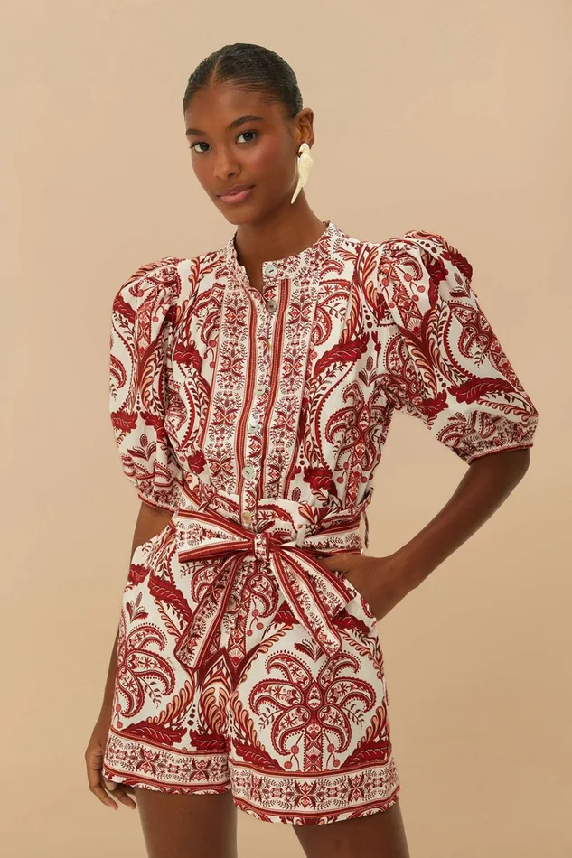 OffWhite Tropical Cameo Organic Cotton Romper Women FARM Rio Rompers