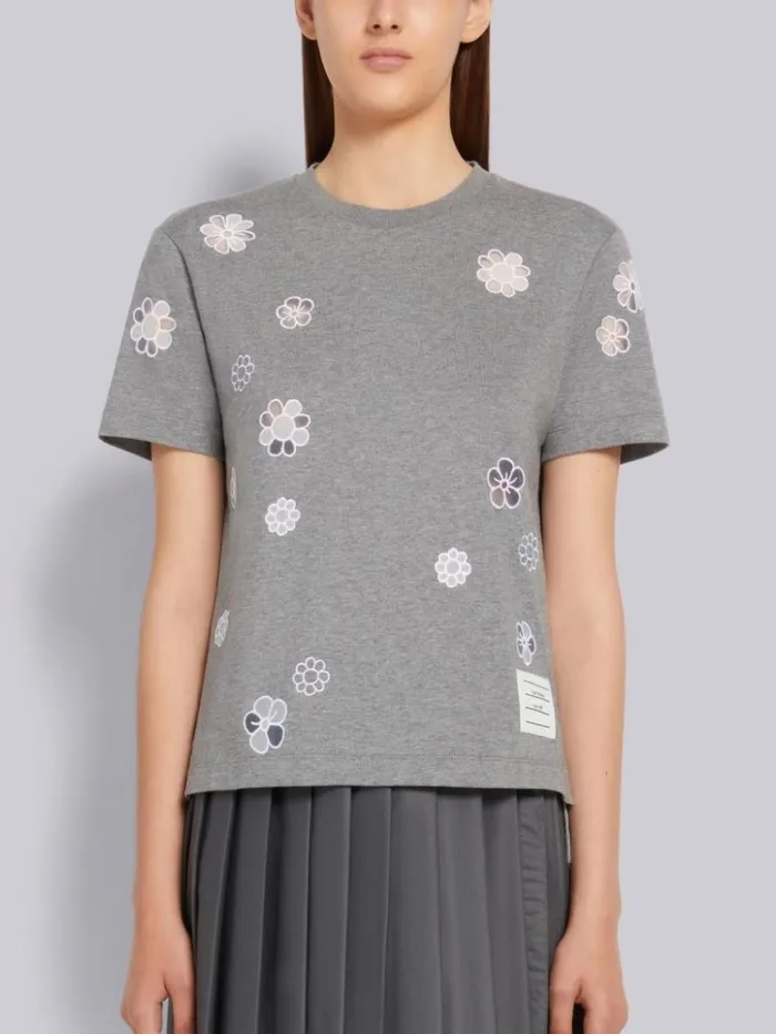 Organic Solid Jersey Mixed Tulle And Organza Flower Short Sleeve Tee Medium Grey Women Thom Browne Tshirts and Polos Organic Solid Jersey Mixed Tulle And Organza Flower Short Sleeve Tee Medium Grey Women Thom Browne Tshirts and Polos