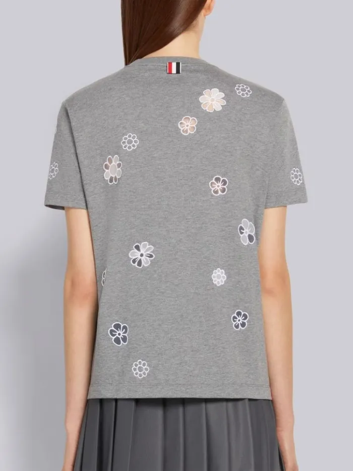 Organic Solid Jersey Mixed Tulle And Organza Flower Short Sleeve Tee Medium Grey Women Thom Browne Tshirts and Polos