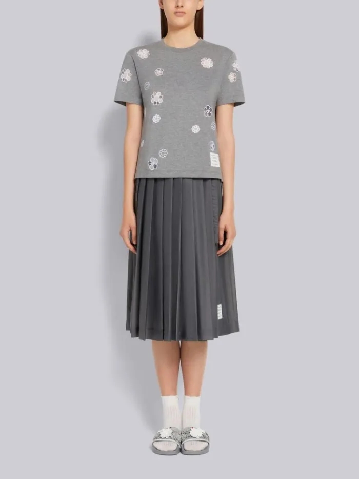 Organic Solid Jersey Mixed Tulle And Organza Flower Short Sleeve Tee Medium Grey Women Thom Browne Tshirts and Polos