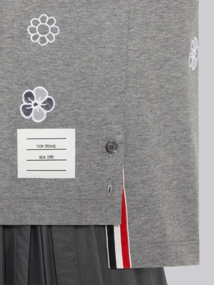 Organic Solid Jersey Mixed Tulle And Organza Flower Short Sleeve Tee Medium Grey Women Thom Browne Tshirts and Polos