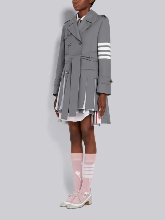 Oxford And Ripstop School Uniform 4bar Dropped Back Pleated Trench Medium Grey Women Thom Browne Outerwear