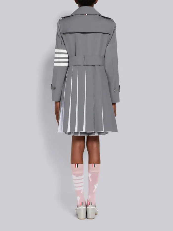 Oxford And Ripstop School Uniform 4bar Dropped Back Pleated Trench Medium Grey Women Thom Browne Outerwear