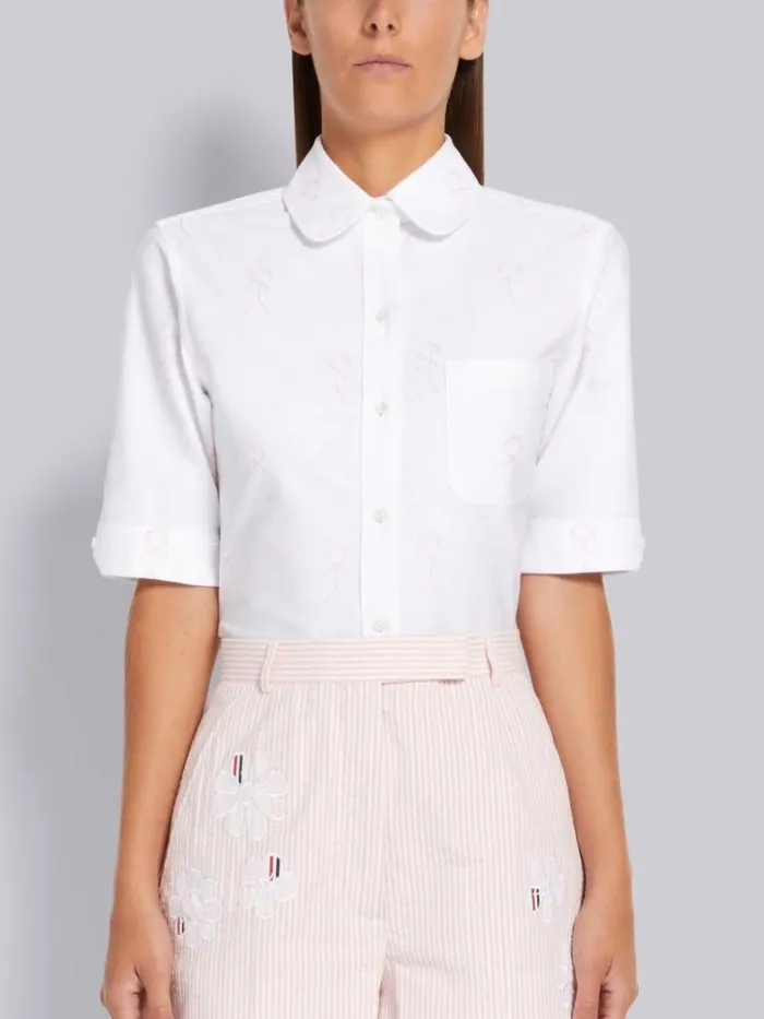 Oxford Mrs Thom Half Drop Round Collar Classic Short Sleeve Shirt White Women Thom Browne Tops and Shirts Oxford Mrs Thom Half Drop Round Collar Classic Short Sleeve Shirt White Women Thom Browne Tops and Shirts