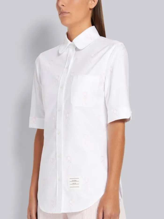 Oxford Mrs Thom Half Drop Round Collar Classic Short Sleeve Shirt White Women Thom Browne Tops and Shirts