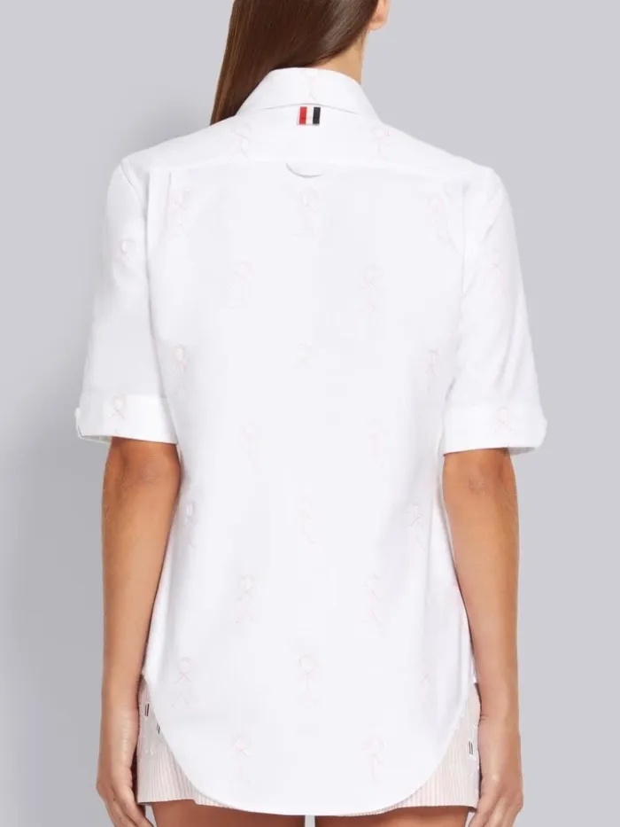 Oxford Mrs Thom Half Drop Round Collar Classic Short Sleeve Shirt White Women Thom Browne Tops and Shirts