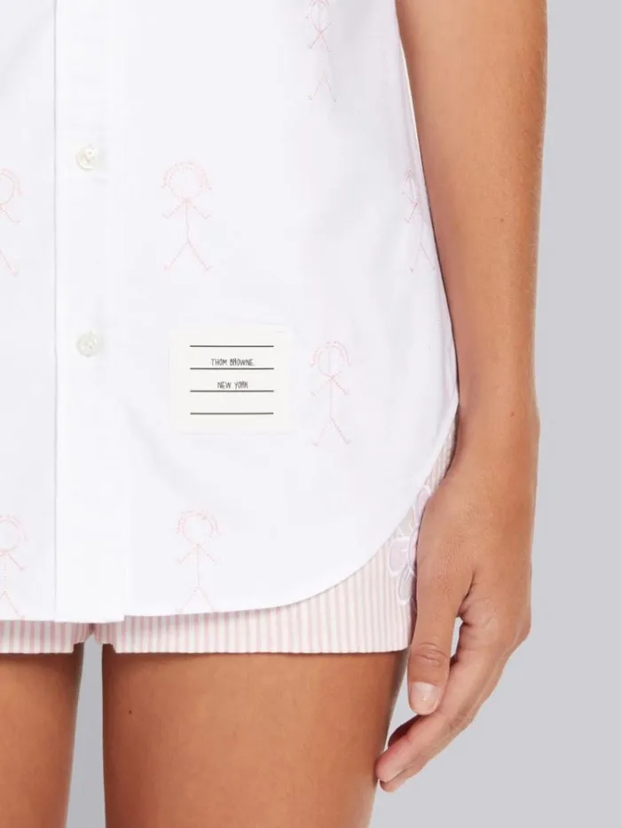 Oxford Mrs Thom Half Drop Round Collar Classic Short Sleeve Shirt White Women Thom Browne Tops and Shirts