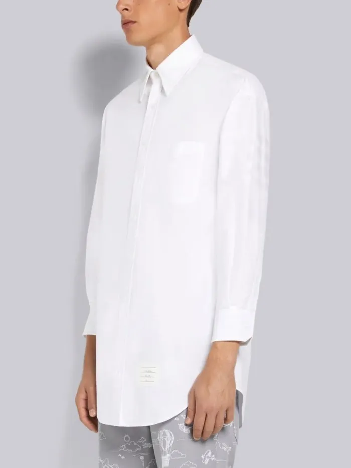 Oxford Satin Weave 4bar Oversized Shirt White Men Thom Browne Shirting