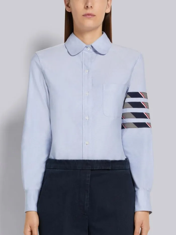Oxford Silk Mogador 4bar Classic Round Collar Shirt Light Blue Women Thom Browne Tops and Shirts Oxford Silk Mogador 4bar Classic Round Collar Shirt Light Blue Women Thom Browne Tops and Shirts
