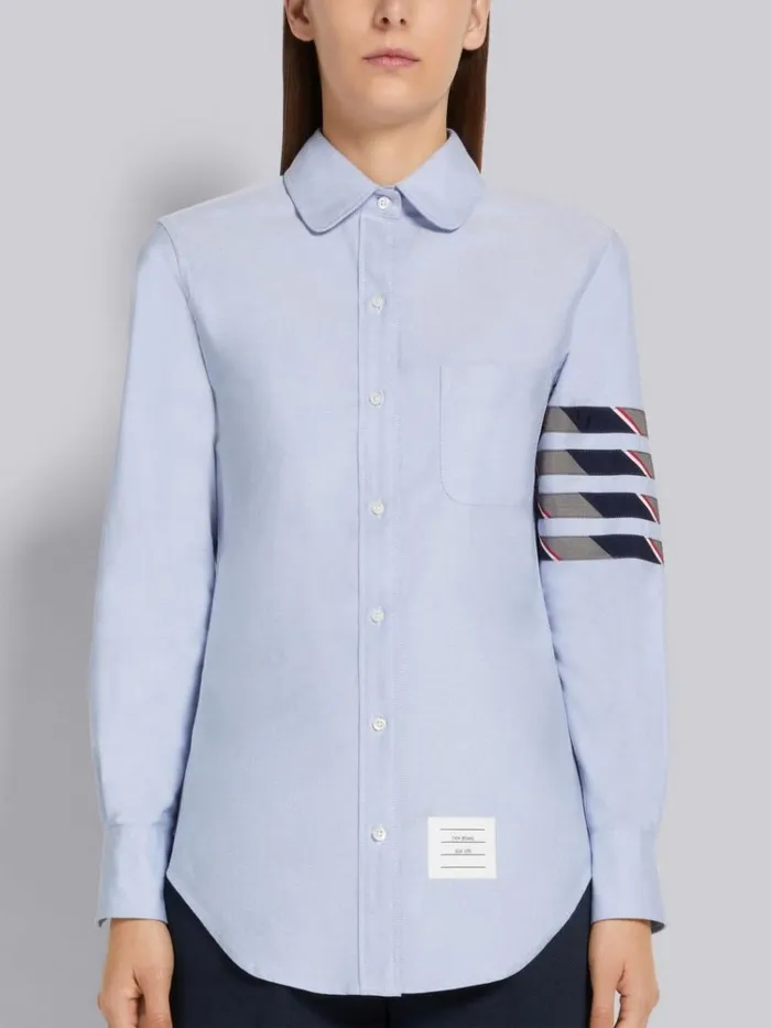 Oxford Silk Mogador 4bar Classic Round Collar Shirt Light Blue Women Thom Browne Tops and Shirts