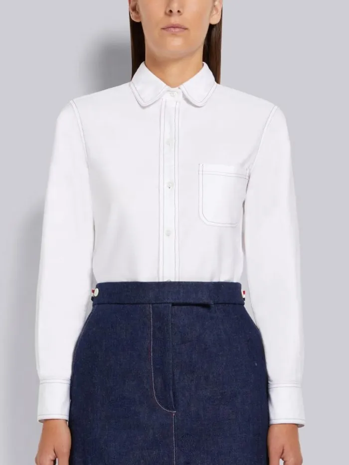 Oxford Triple Stitching Round Collar Classic Shirt White Women Thom Browne Tops and Shirts Oxford Triple Stitching Round Collar Classic Shirt White Women Thom Browne Tops and Shirts