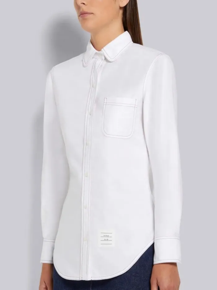 Oxford Triple Stitching Round Collar Classic Shirt White Women Thom Browne Tops and Shirts