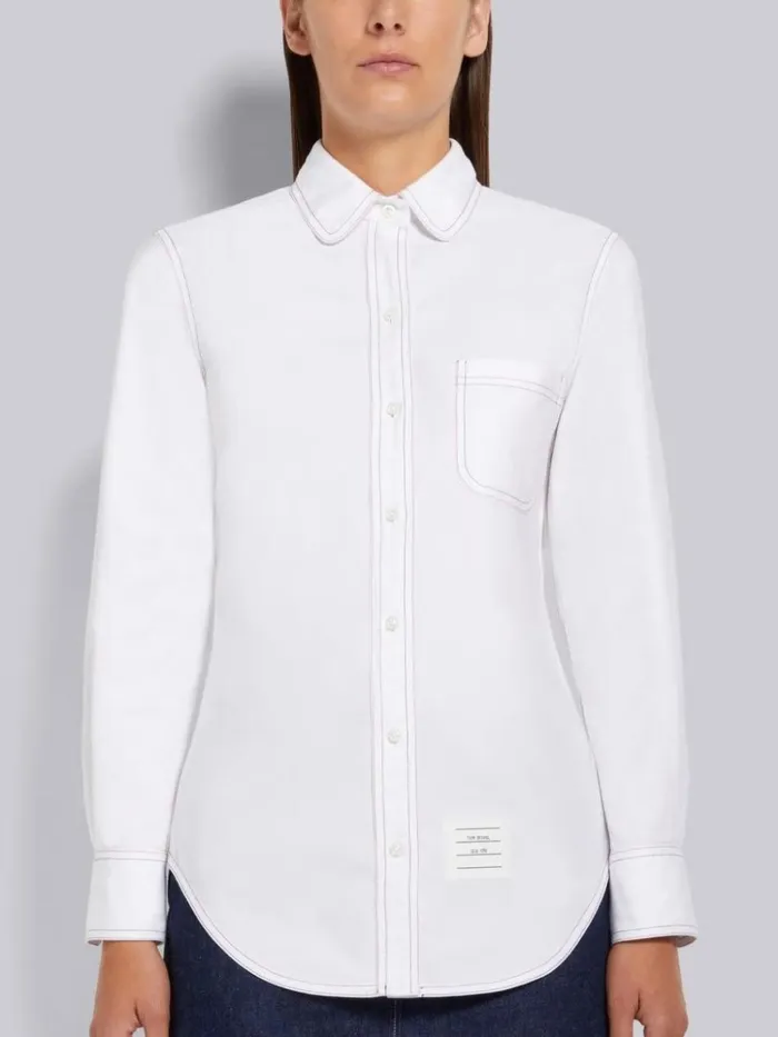 Oxford Triple Stitching Round Collar Classic Shirt White Women Thom Browne Tops and Shirts