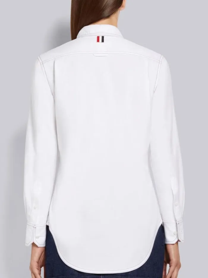 Oxford Triple Stitching Round Collar Classic Shirt White Women Thom Browne Tops and Shirts