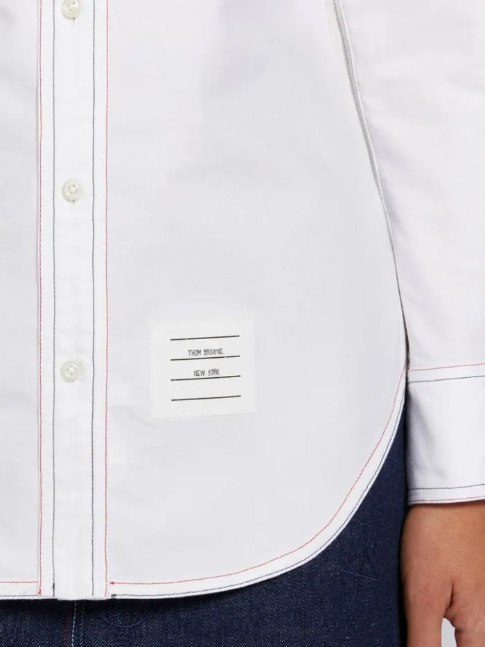 Oxford Triple Stitching Round Collar Classic Shirt White Women Thom Browne Tops and Shirts