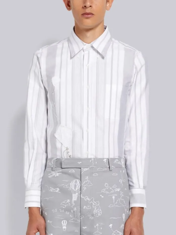 Patchwork Mr Thom And Kite Straight Fit Shirt Medium Grey Men Thom Browne Shirting Patchwork Mr Thom And Kite Straight Fit Shirt Medium Grey Men Thom Browne Shirting